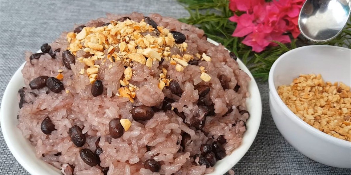 how to make simple black bean sticky rice in electric rice cooker 03806