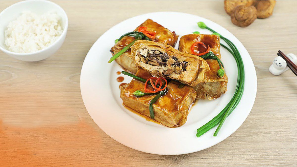 Tofu Stuffed with Mushrooms Braised in Coconut Water