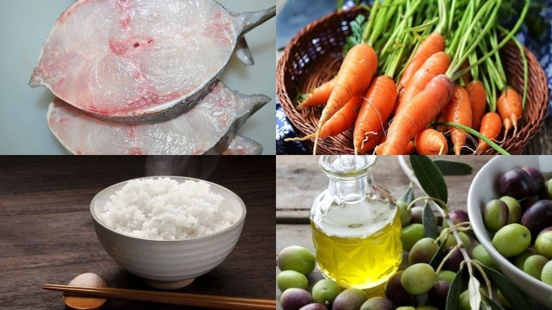 Ingredients for fish porridge with carrot