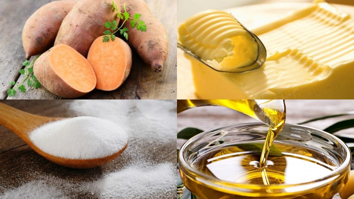 Ingredients for fried sweet potatoes with sugar