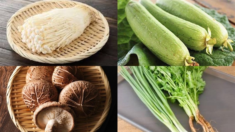 Ingredients for the dish 2 ways to make stir-fried enoki mushrooms with garlic and stir-fried loofah