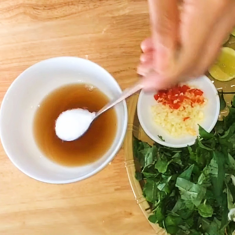 Step 3 Making the salad dressing Duck salad with rice paddy herb and cabbage