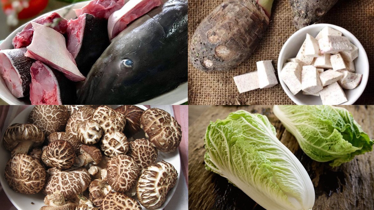 Ingredients for fish head hotpot dish