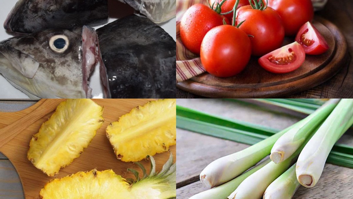 Ingredients for the fish head hotpot dish