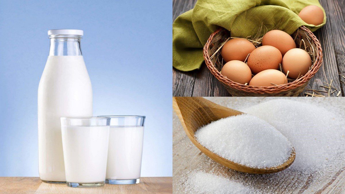 Ingredients for steamed egg whites with fresh milk