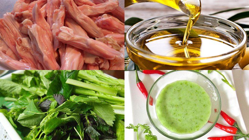 Ingredients for crispy fried duck tongues and fried duck tongues with lemongrass and chili