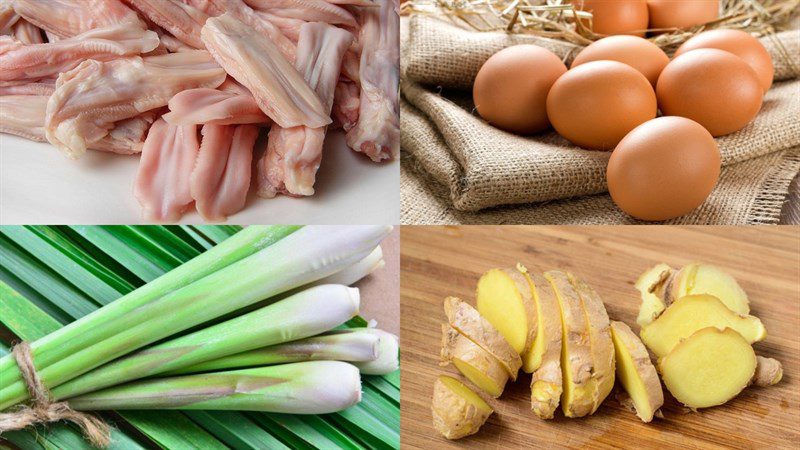 Ingredients for crispy fried duck tongue and fried duck tongue with lemongrass and chili