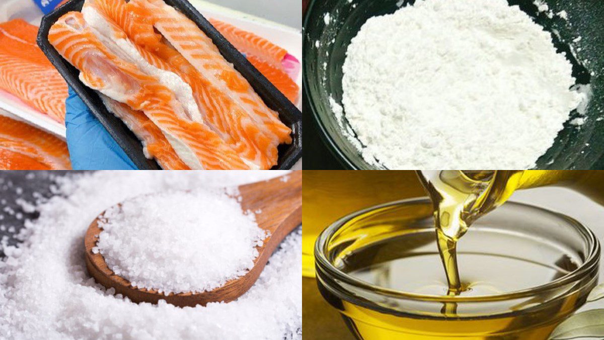 Ingredients for crispy fried salmon fillet