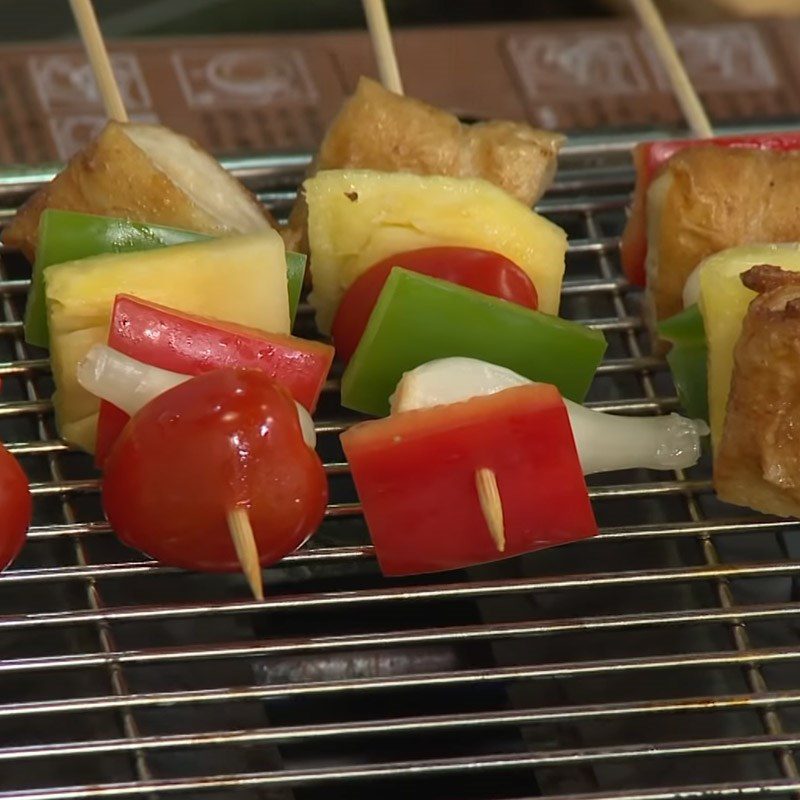Step 3 Skewers and grill textured protein Grilled textured protein with vegetables
