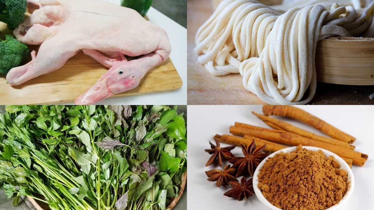 Ingredients for duck Quang noodle dish