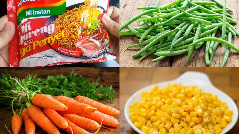 Ingredients for Indomie mixed noodles dish