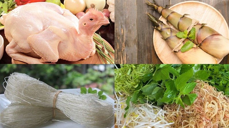 Ingredients for chicken vermicelli with fresh bamboo shoots