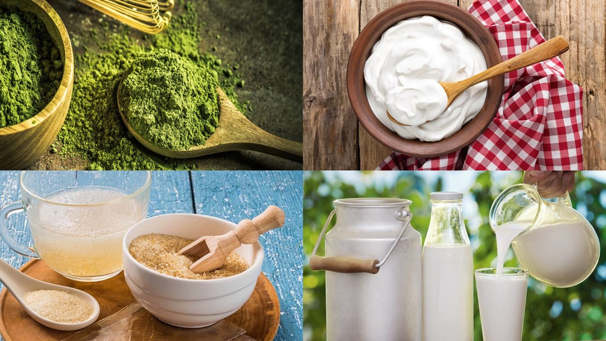 Ingredients for green tea mousse dessert