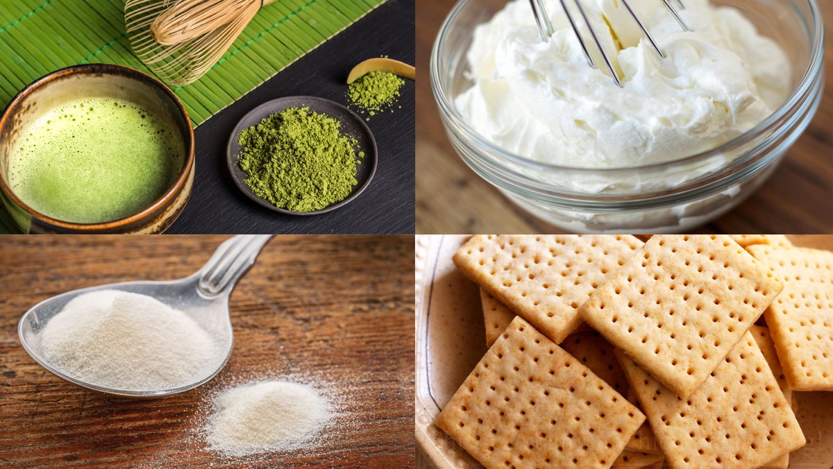 Ingredients for Japanese green tea mousse dessert