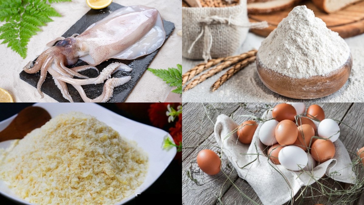 Ingredients for crispy fried squid using an air fryer