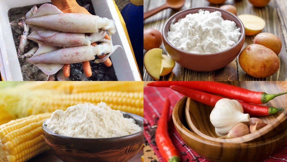 Ingredients for crispy fried squid using an air fryer