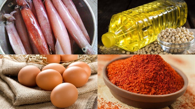 Ingredients for the dish 2 ways to make fried squid eggs
