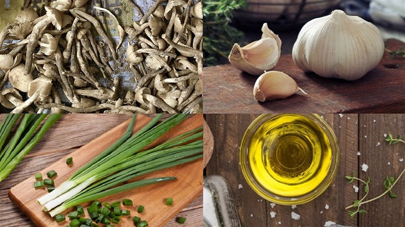 Ingredients for stir-fried straw mushrooms with garlic