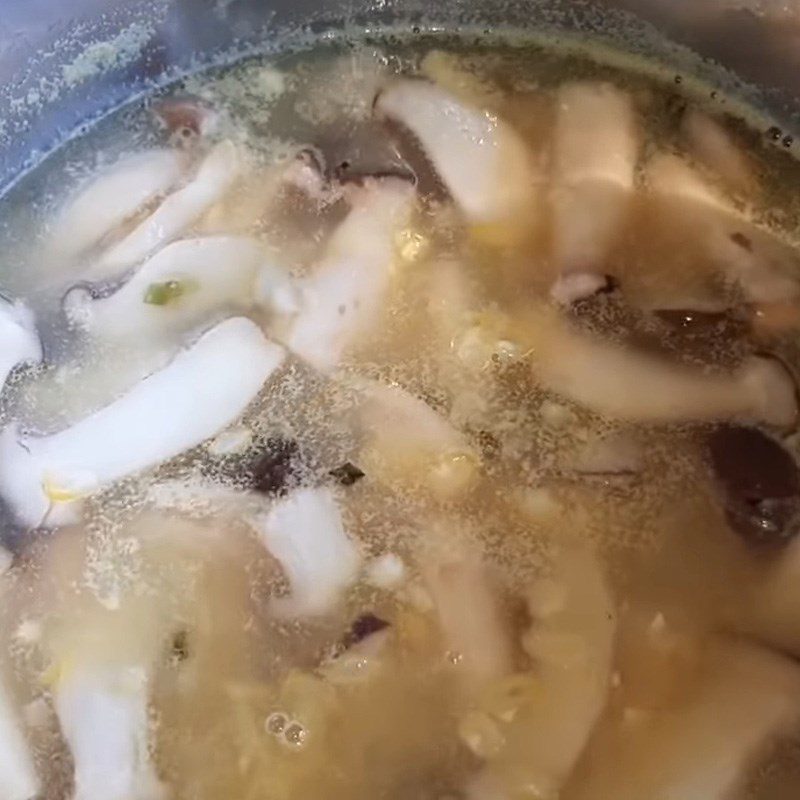 Step 5 Cooking soup Corn soup with mushrooms