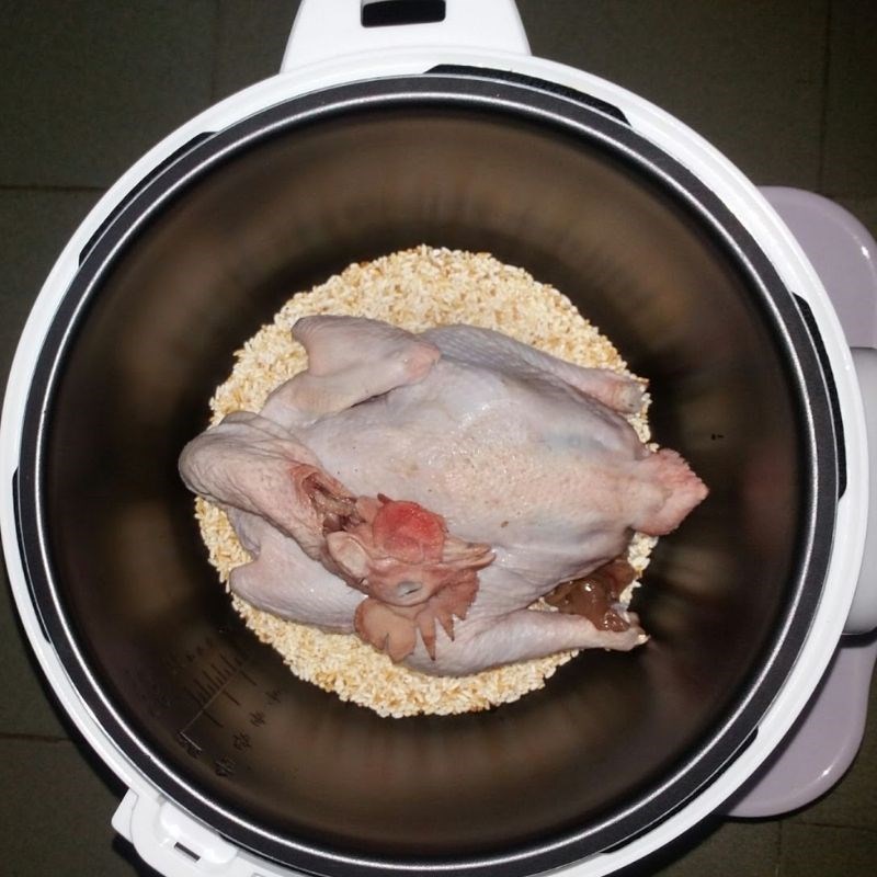 Step 2 Cooking Chicken Porridge Chicken Mushroom Porridge using a pressure cooker