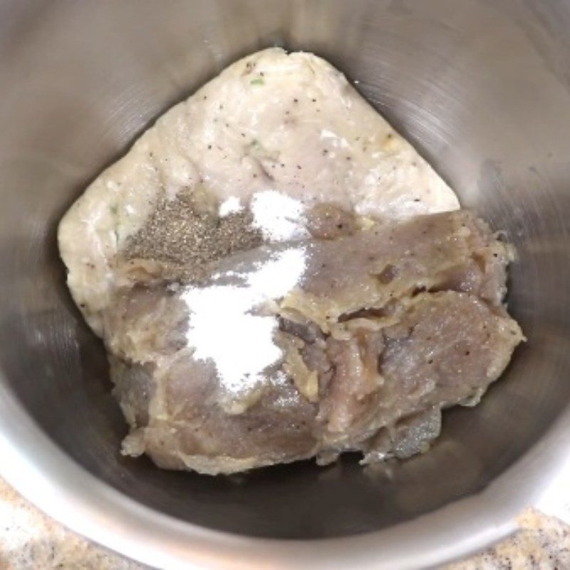 Step 3 Grind the fish cake for Salmon Fish Cake Noodle