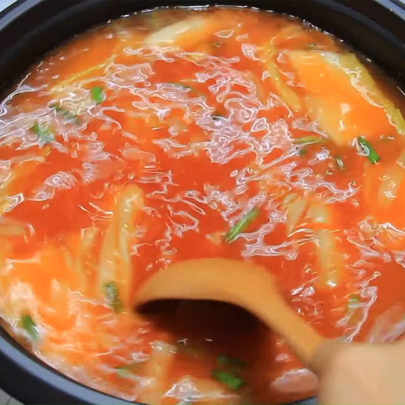Step 2 Cooking the broth for Korean seafood kimchi hotpot