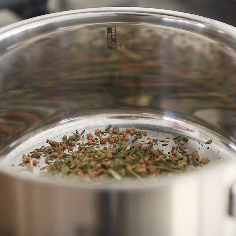 Step 1 Cook roasted rice tea with coconut cream Roasted Rice Milk Tea with Coconut Cream