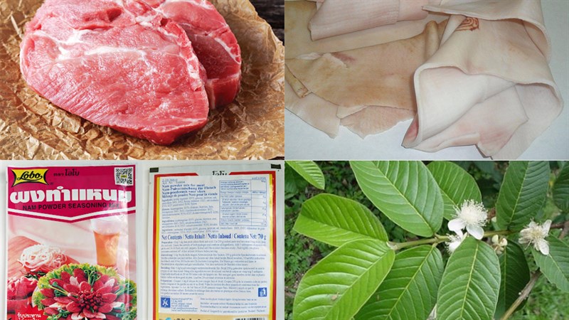 Ingredients for sour pork roll dish without banana leaves