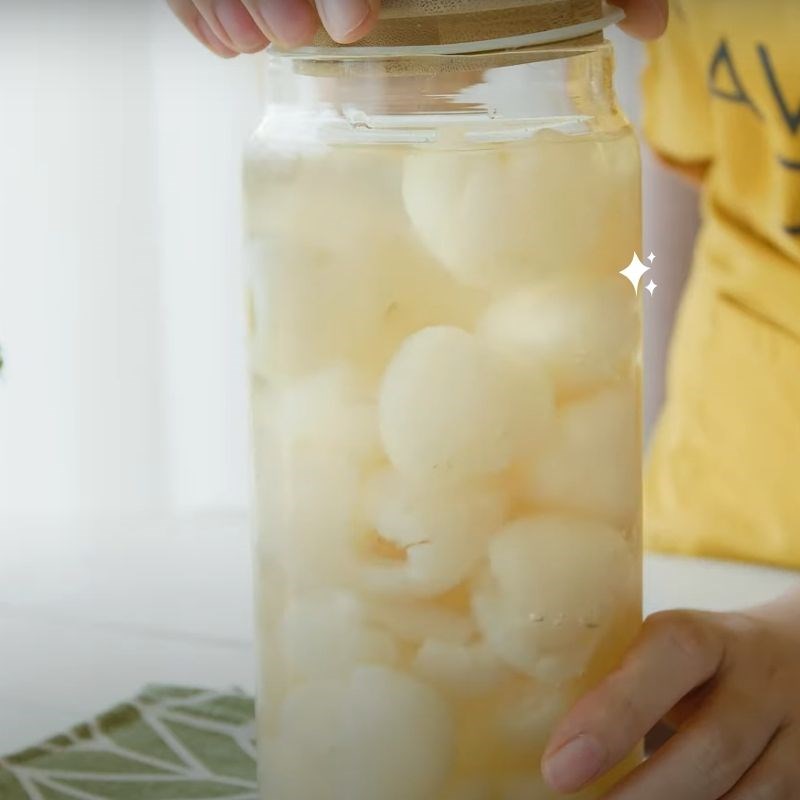 Step 3 Soak lychee in sugar water for Panna Cotta with raspberry lychee