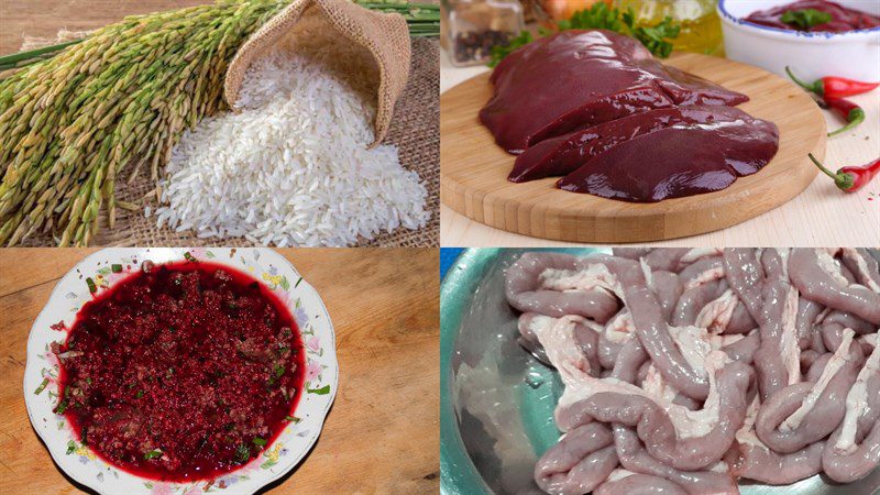 Ingredients for northern-style porridge with pig intestines