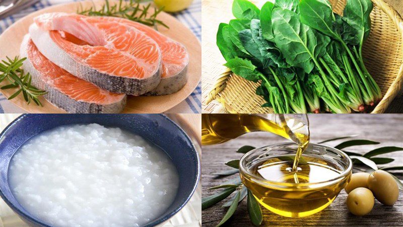 Ingredients for salmon porridge with spinach