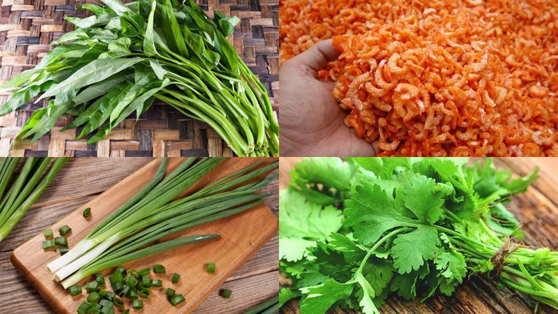 Ingredients for the dish vegetable soup cooked with fresh shrimp, vegetable soup cooked with dried shrimp