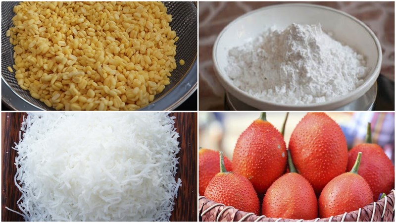 Ingredients and method for making green bean and coconut stuffed cake