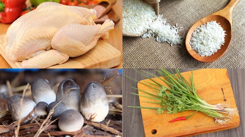 Ingredients for chicken mushroom porridge using a pressure cooker