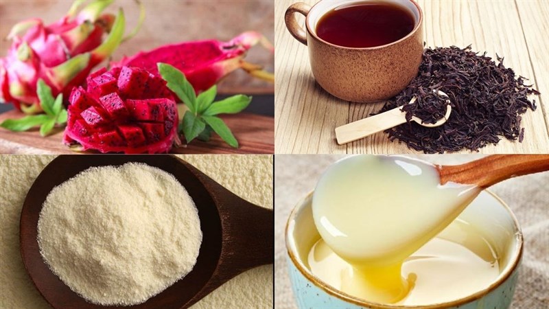 Ingredients for dragon fruit milk tea