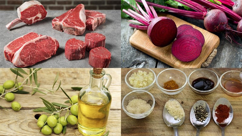 Ingredients for beef beetroot porridge