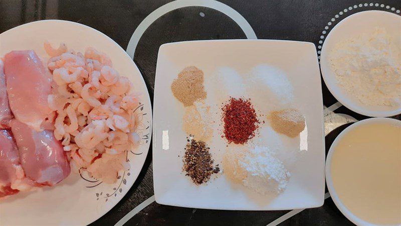 Ingredients for shrimp and chicken meatballs