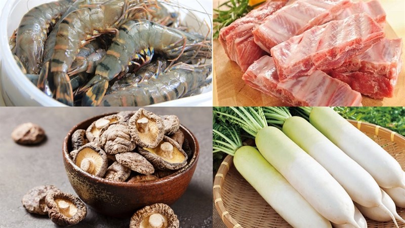 Ingredients for the 3 shrimp bánh canh dishes