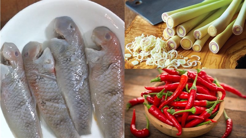 Ingredients for crispy fried fish and fried fish with lemongrass and chili
