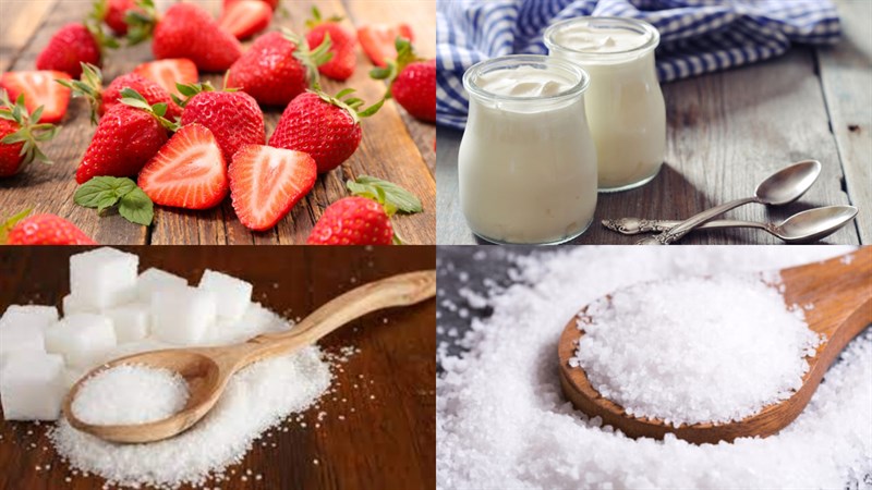 Ingredients for the dish of strawberry soaked in yogurt, strawberry soaked in condensed milk