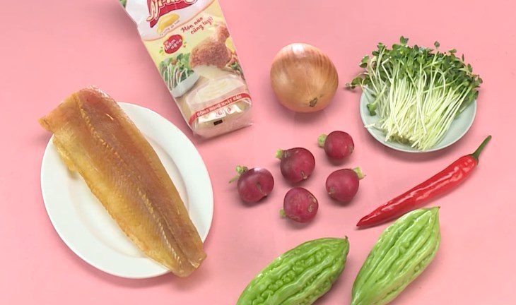 Ingredients for bitter melon salad - bitter melon salad with dried fish