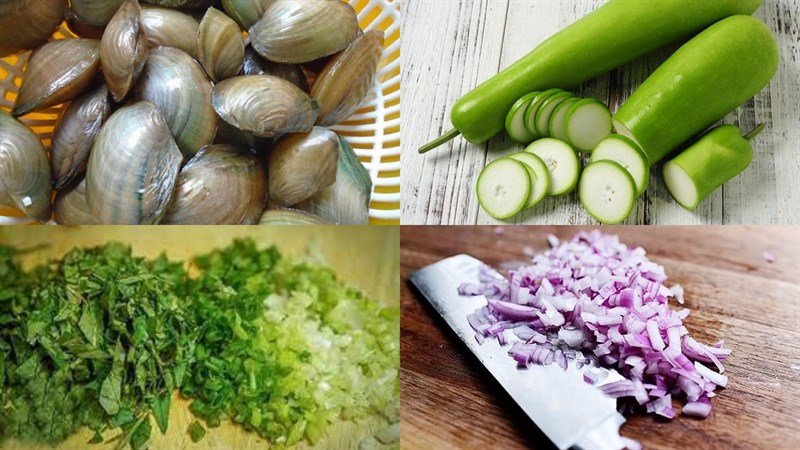 Ingredients for 2 ways to cook clam soup with squash