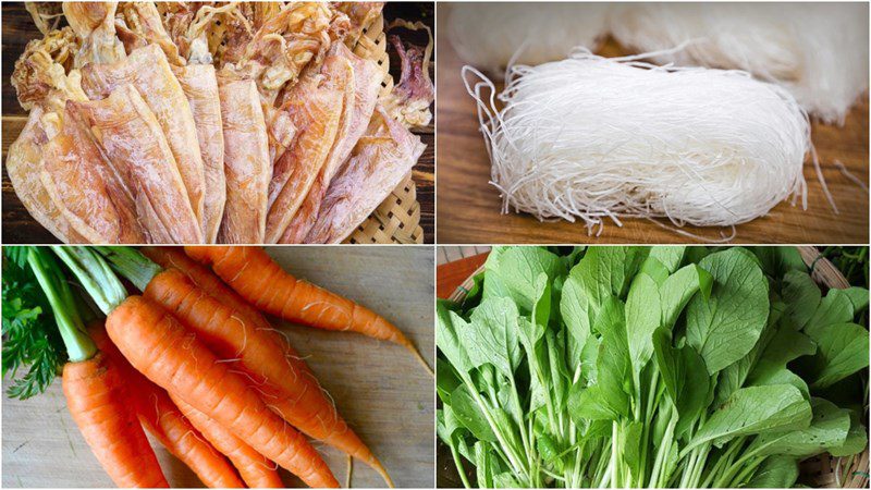 Ingredients for stir-fried dried squid with vermicelli
