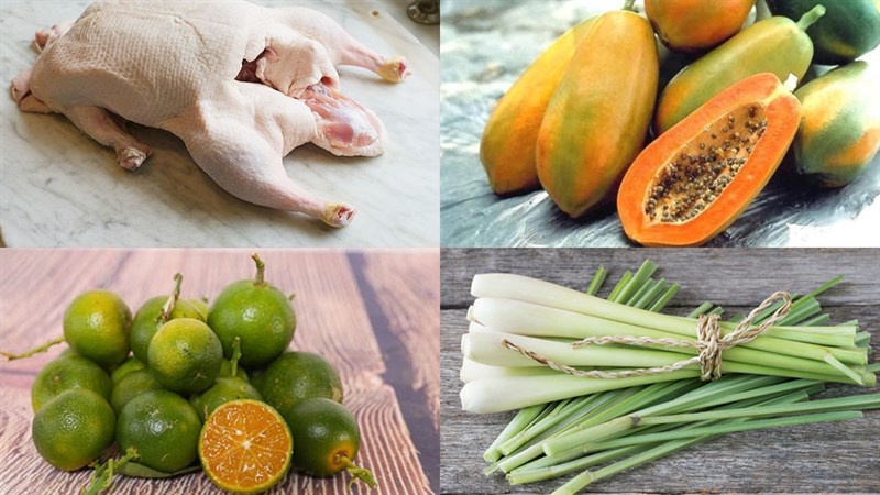 Ingredients for duck soup with papaya