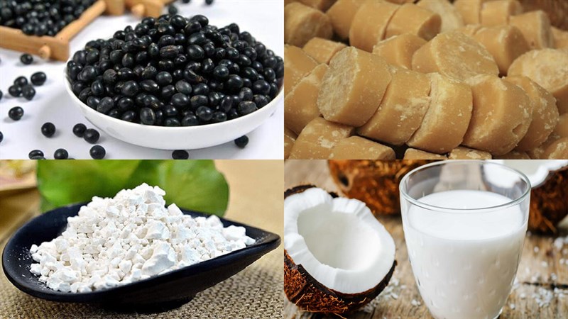 Ingredients for black bean dessert with cassava starch