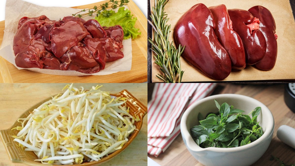 Ingredients for the dish of bean sprouts and pig heart salad