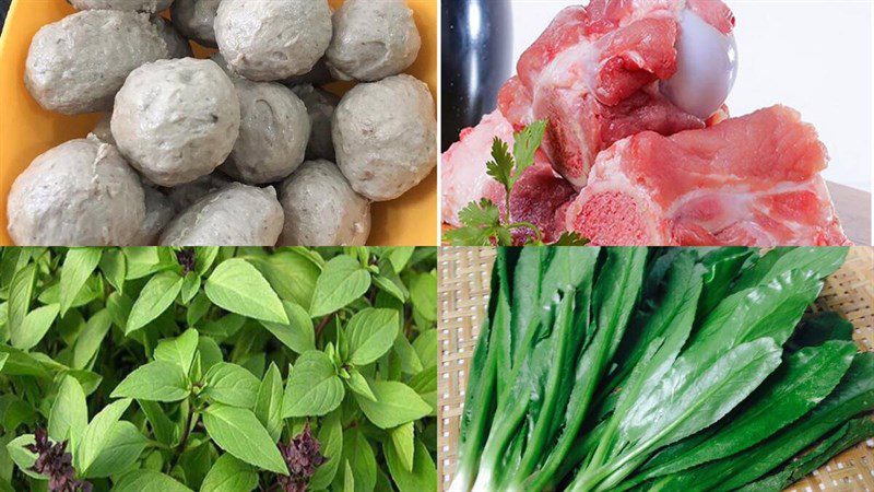 Ingredients for the dish of beef ball noodle soup