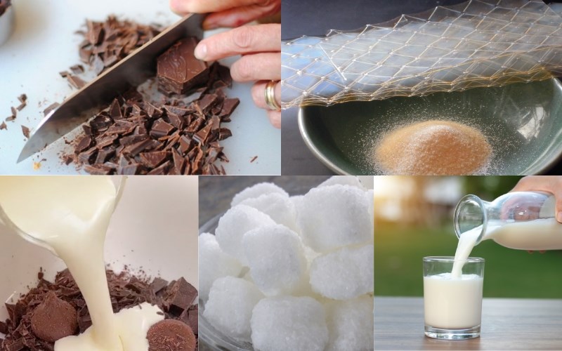 Ingredients for chocolate panna cotta and cocoa