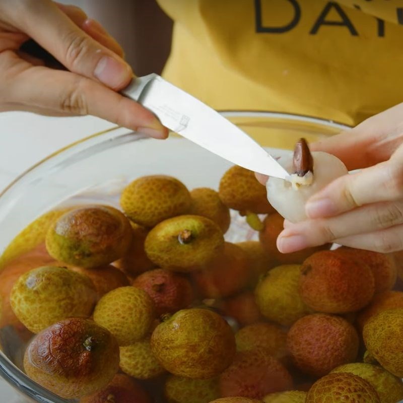 Step 2 Remove lychee seeds for Raspberry Lychee Panna Cotta