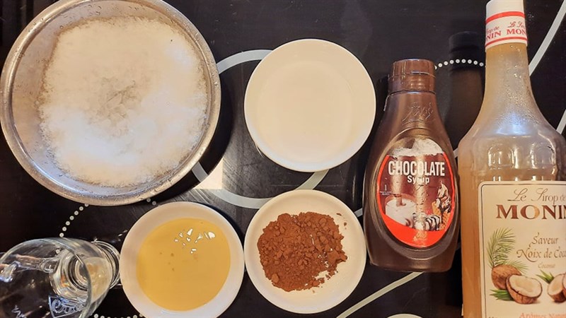 Ingredients for coconut cocoa smoothie